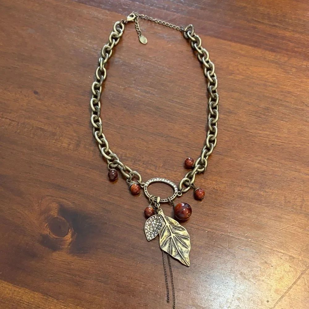 Cookie Lee Gold Leaf Necklace with Brown Accents